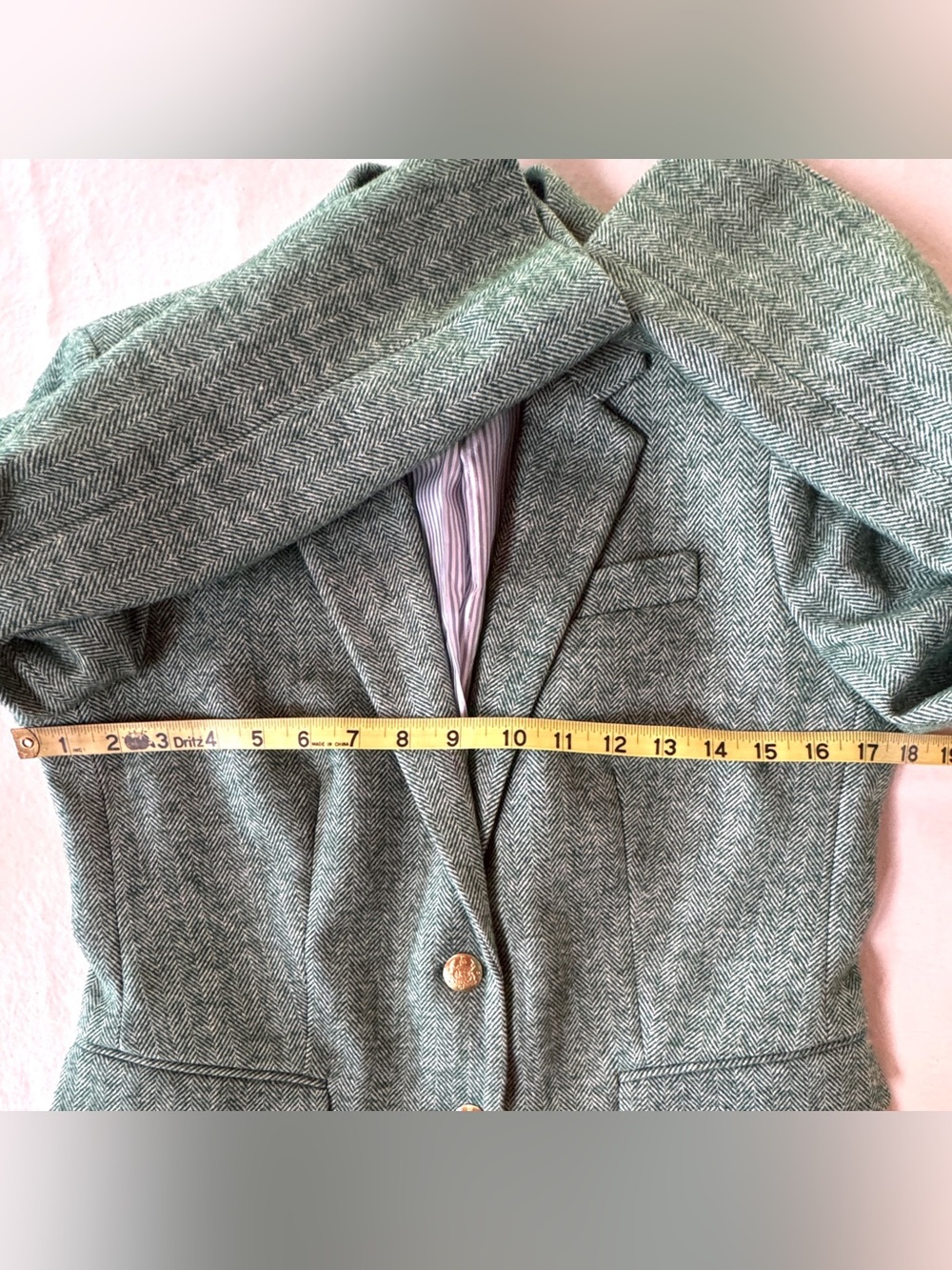 J. Crew Schoolboy Blazer BJ827 Herringbone Wool Blend Contrast Lining Green (2) - Picture 11 of 17